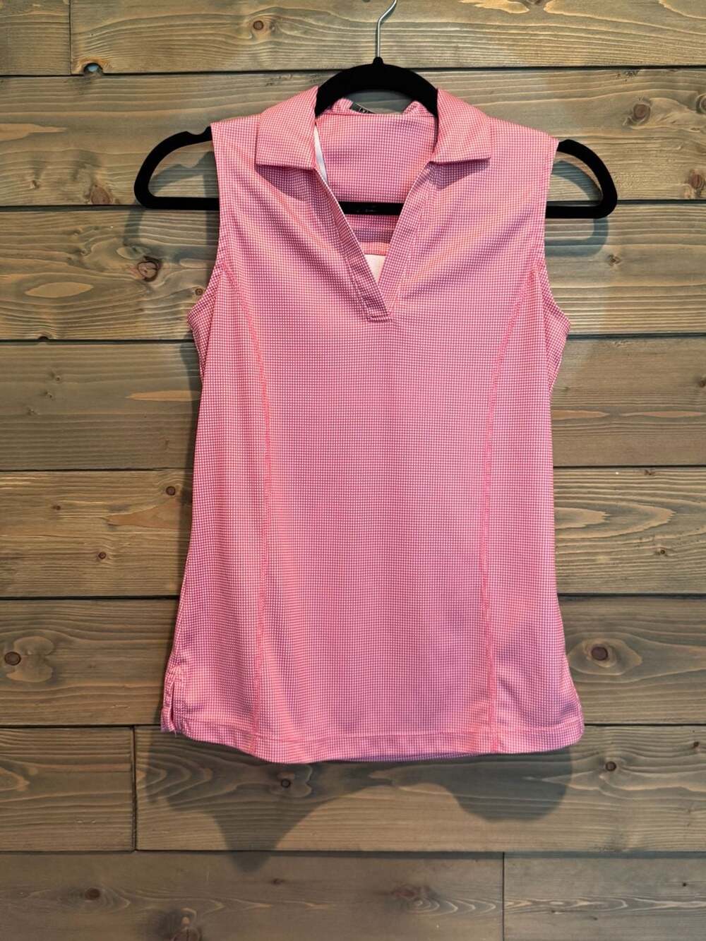 PGA Tour Women's Pink Gingham Sleeveless Polo Shirt Size XS